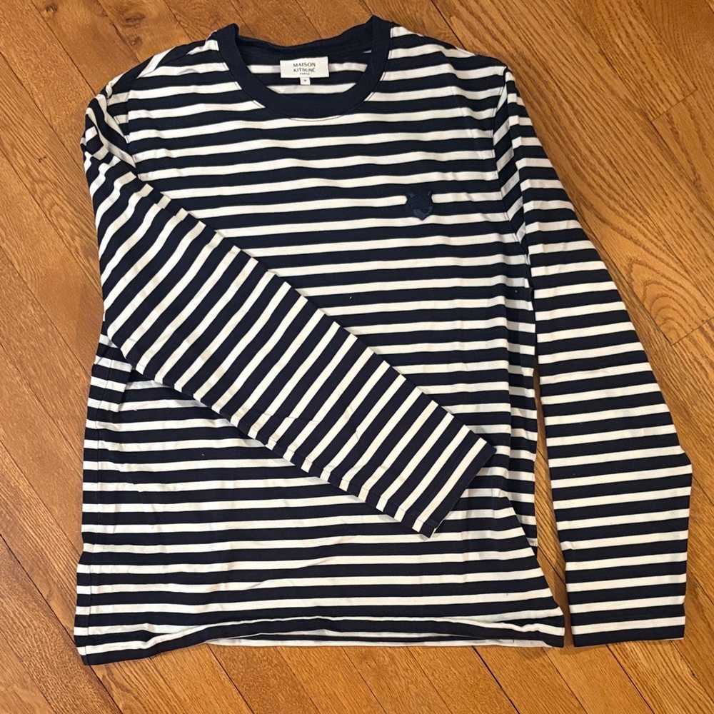 MAISON KITSUNE Navy and White Striped Shirt